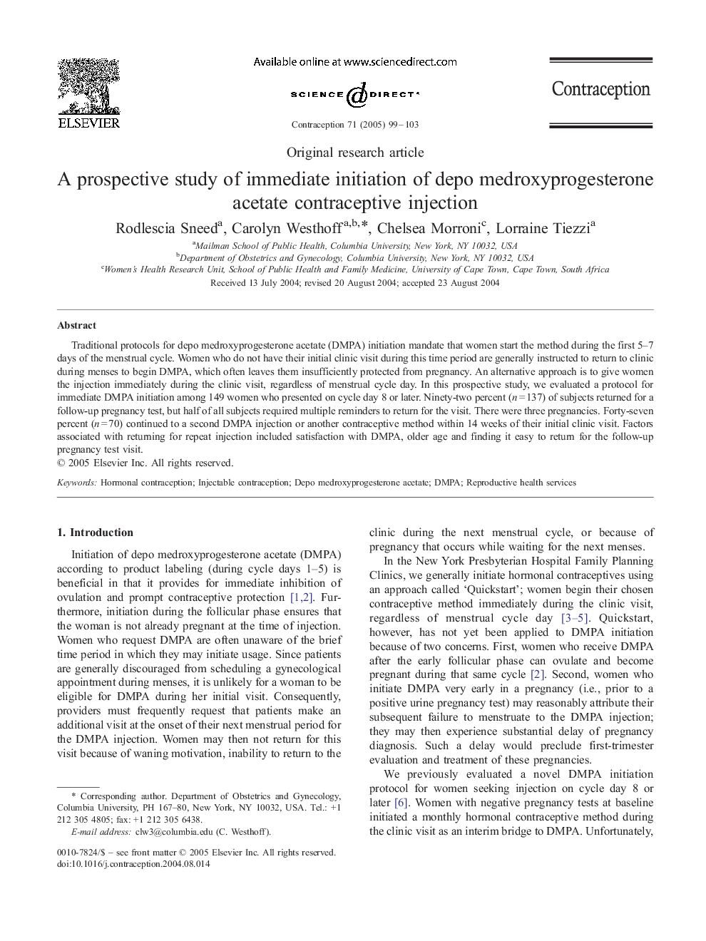 A prospective study of immediate initiation of depo medroxyprogesterone acetate contraceptive injection