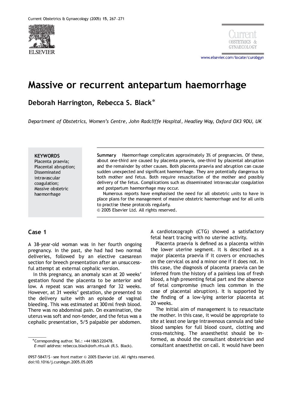 Massive or recurrent antepartum haemorrhage