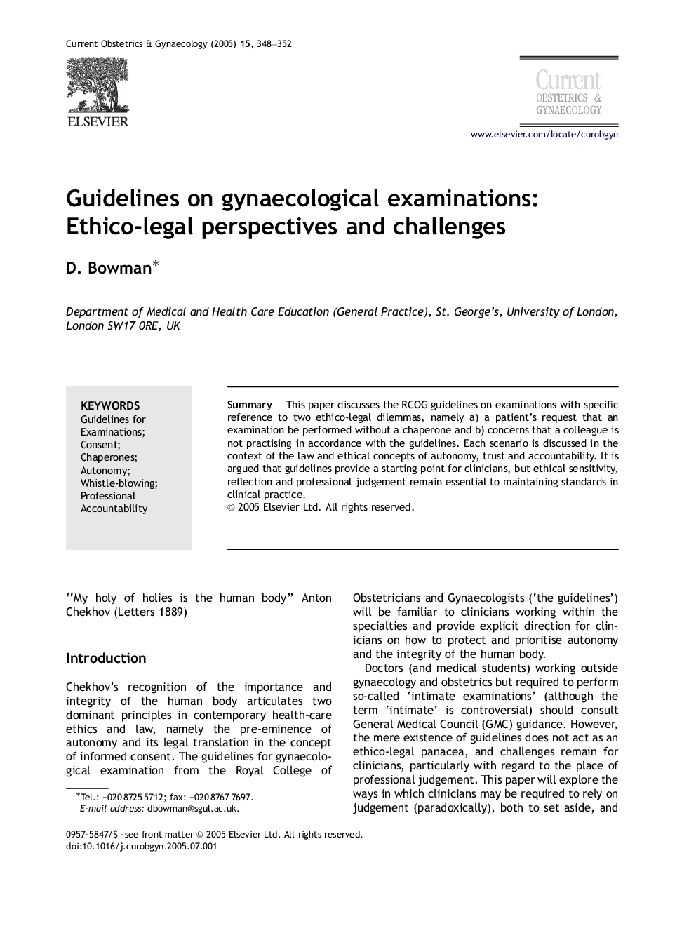 Guidelines on gynaecological examinations: Ethico-legal perspectives and challenges