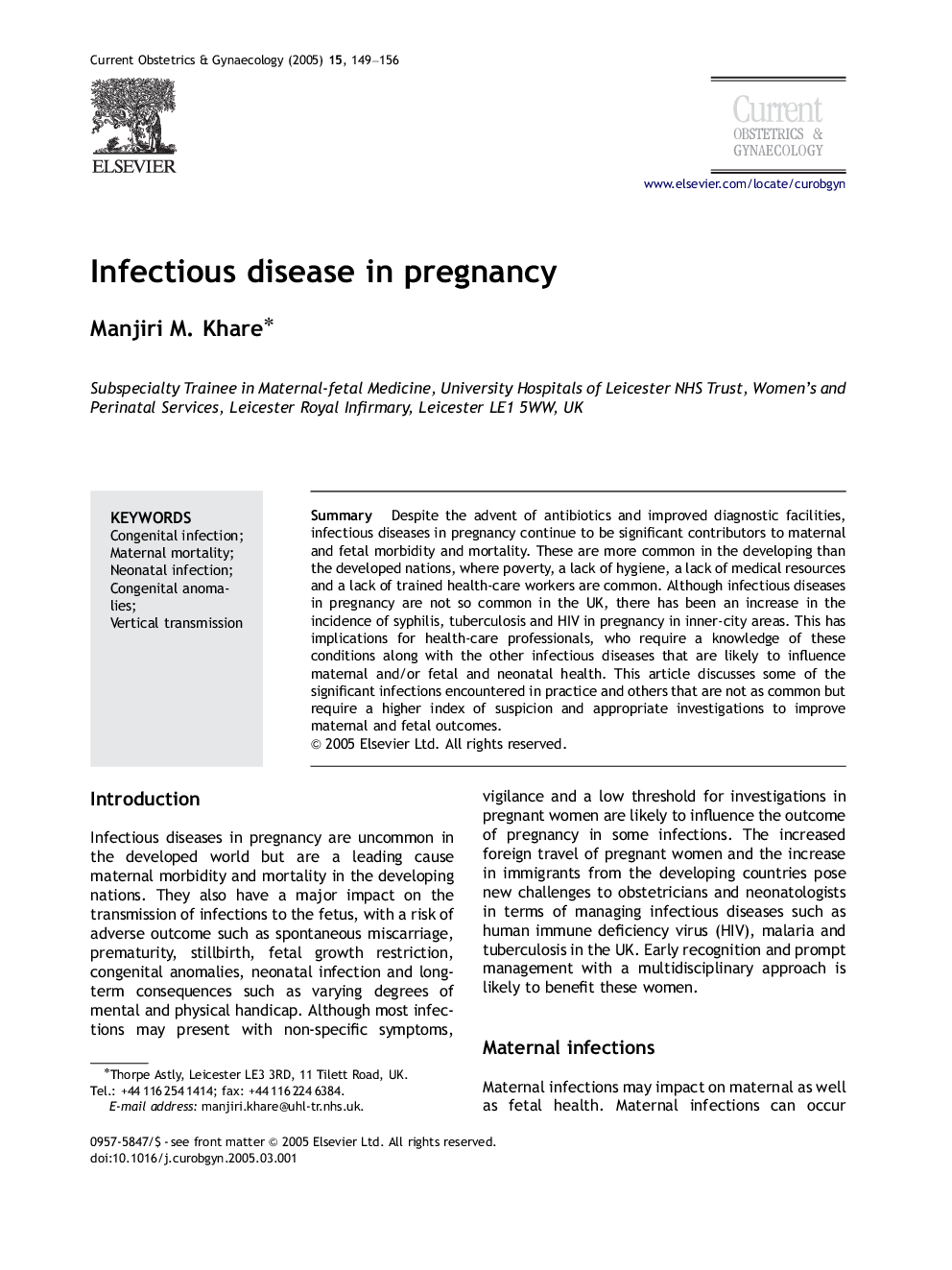 Infectious disease in pregnancy