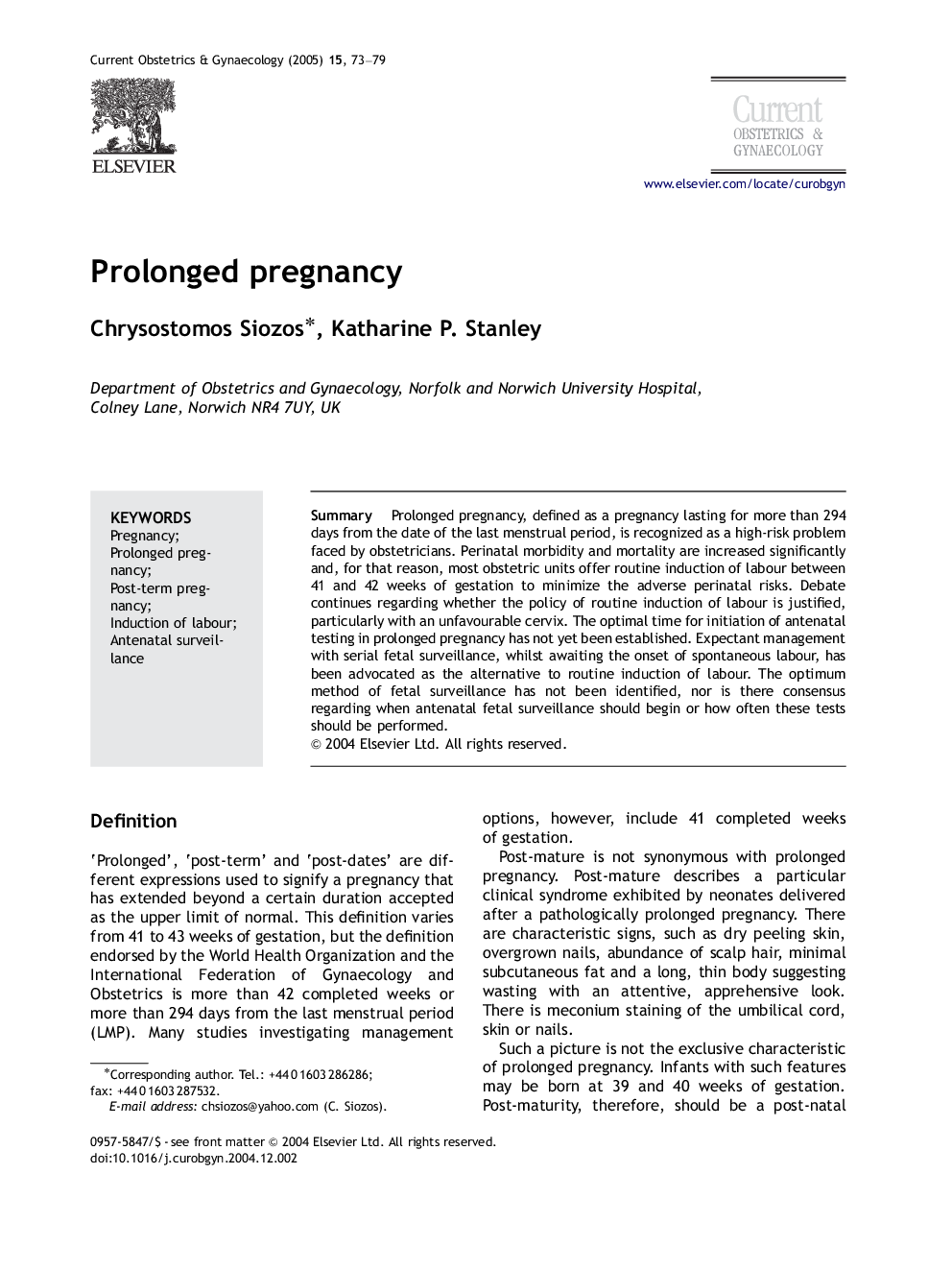 Prolonged pregnancy