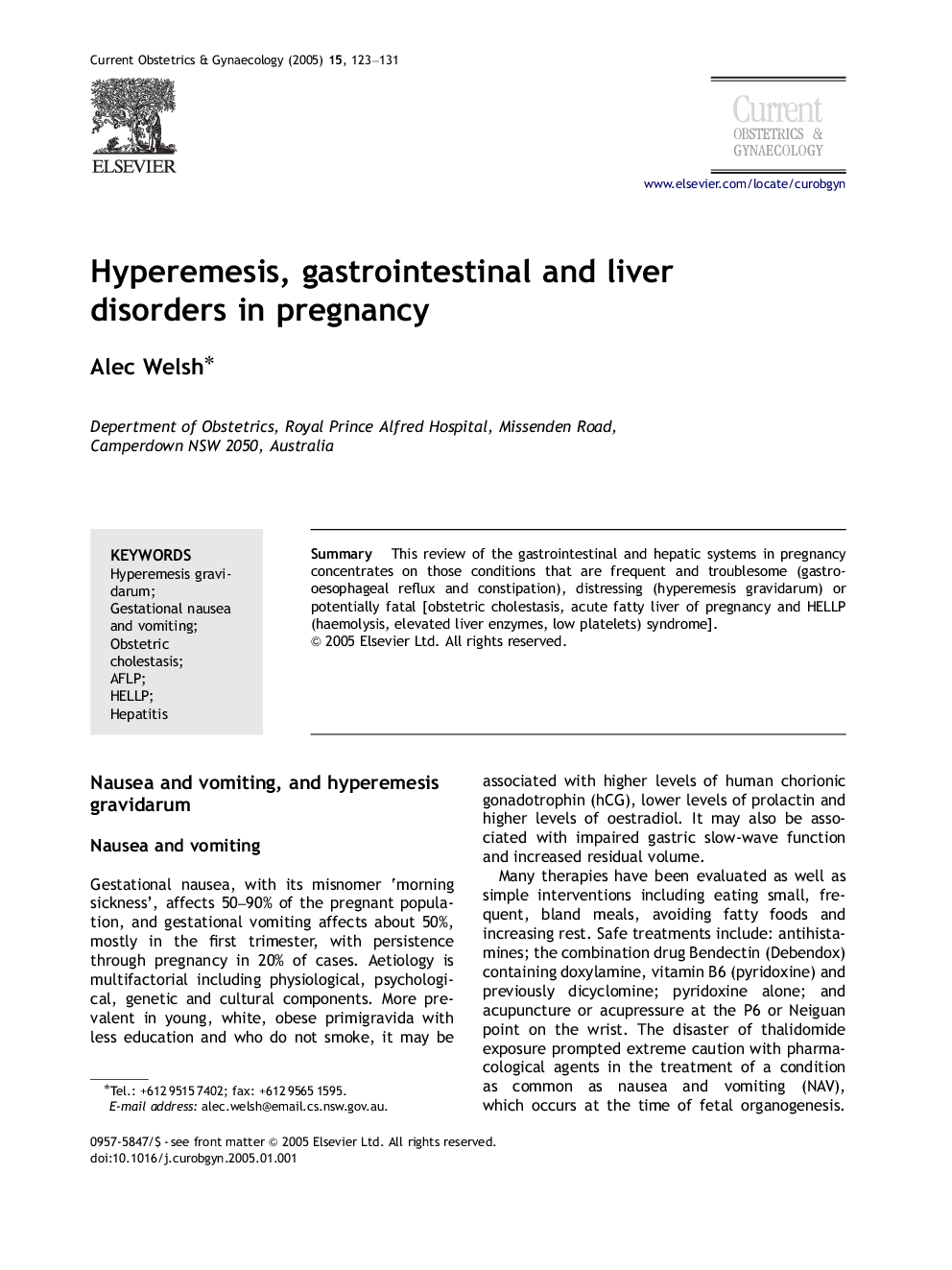 Hyperemesis, gastrointestinal and liver disorders in pregnancy