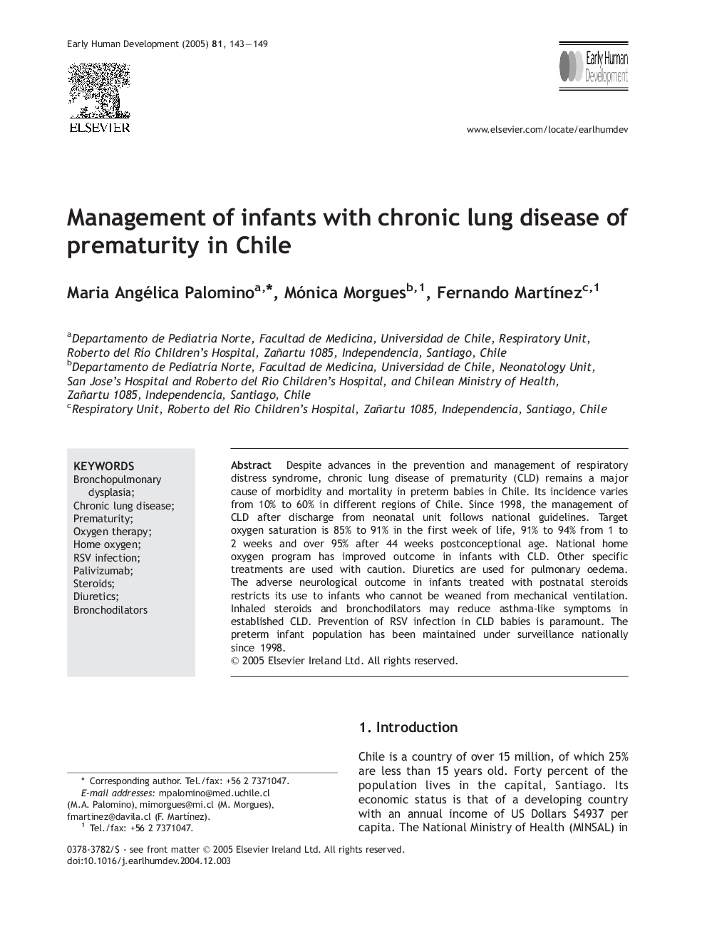 Management of infants with chronic lung disease of prematurity in Chile