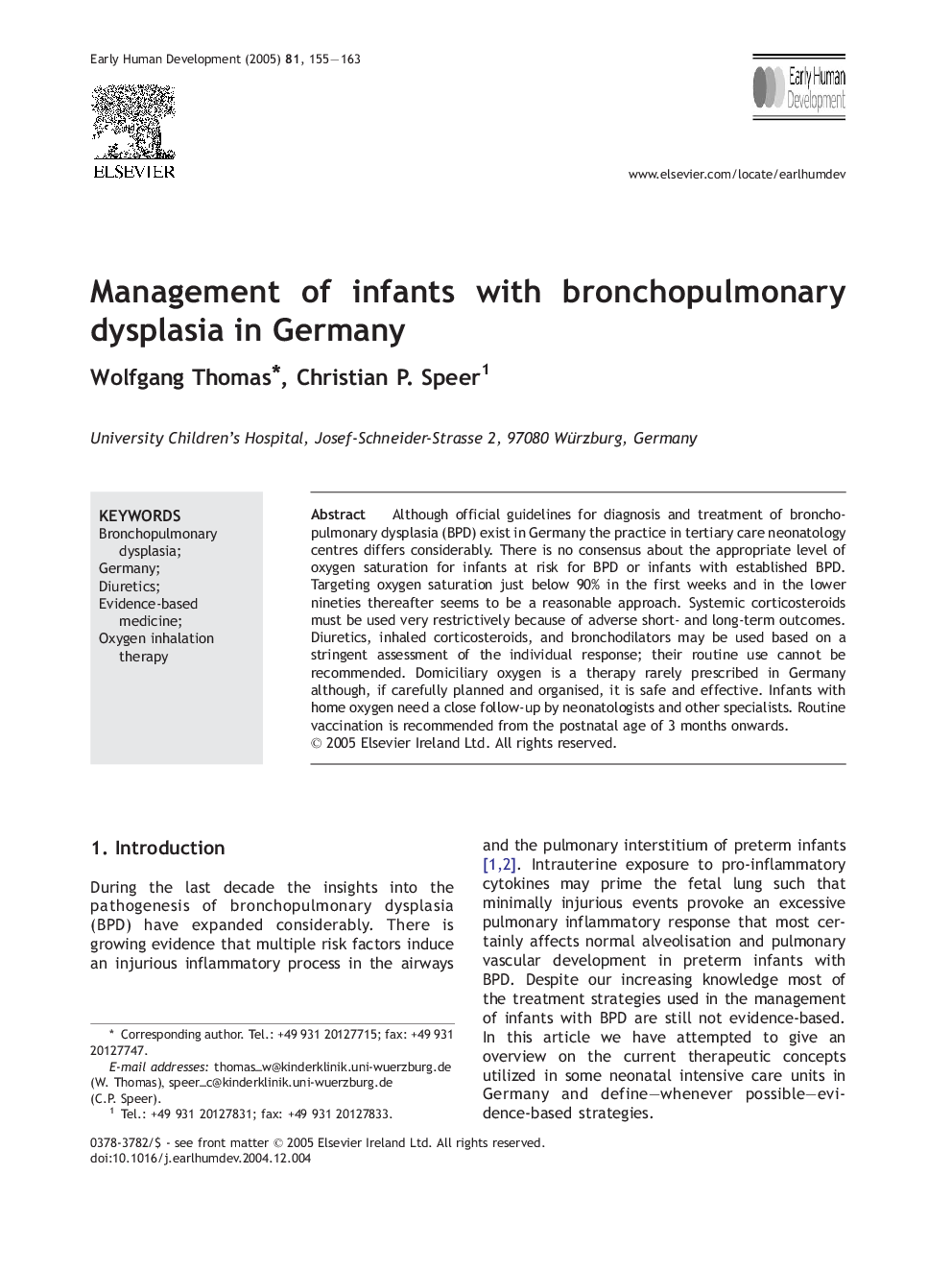Management of infants with bronchopulmonary dysplasia in Germany