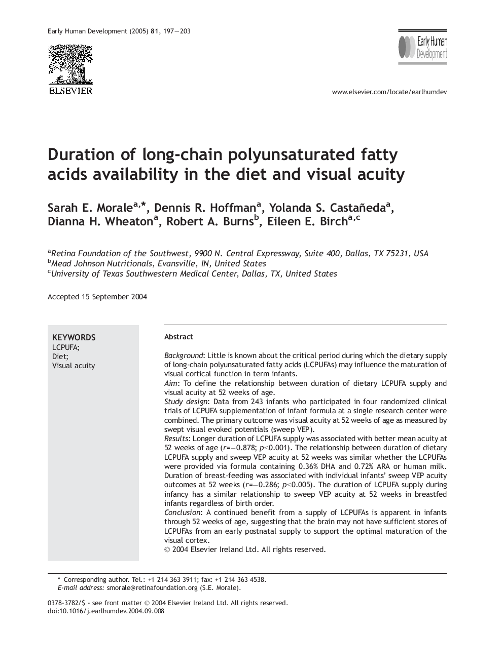 Duration of long-chain polyunsaturated fatty acids availability in the diet and visual acuity