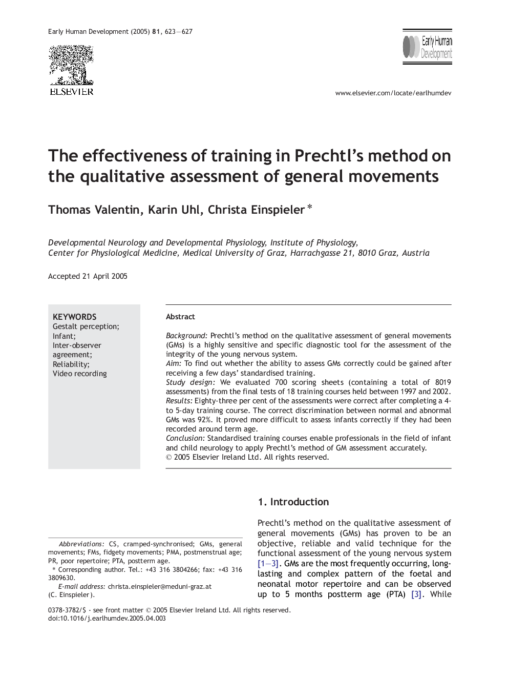 The effectiveness of training in Prechtl's method on the qualitative assessment of general movements