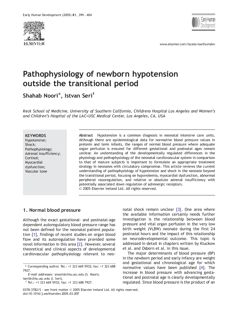 Pathophysiology of newborn hypotension outside the transitional period