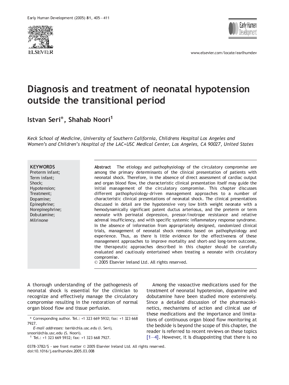 Diagnosis and treatment of neonatal hypotension outside the transitional period