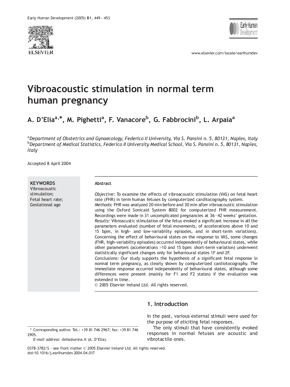 Vibroacoustic stimulation in normal term human pregnancy