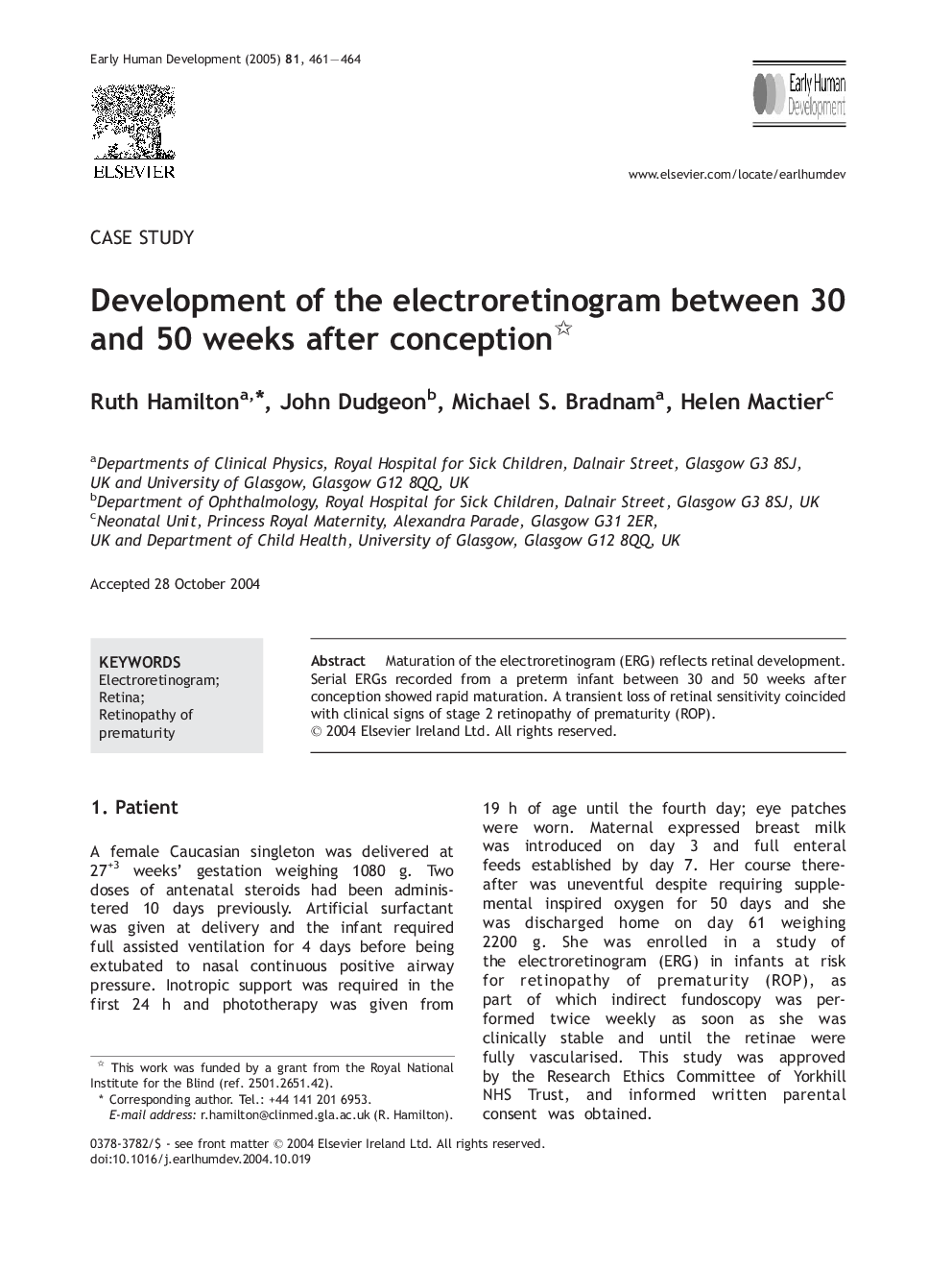 Development of the electroretinogram between 30 and 50 weeks after conception