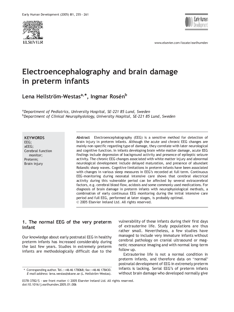 Electroencephalography and brain damage in preterm infants