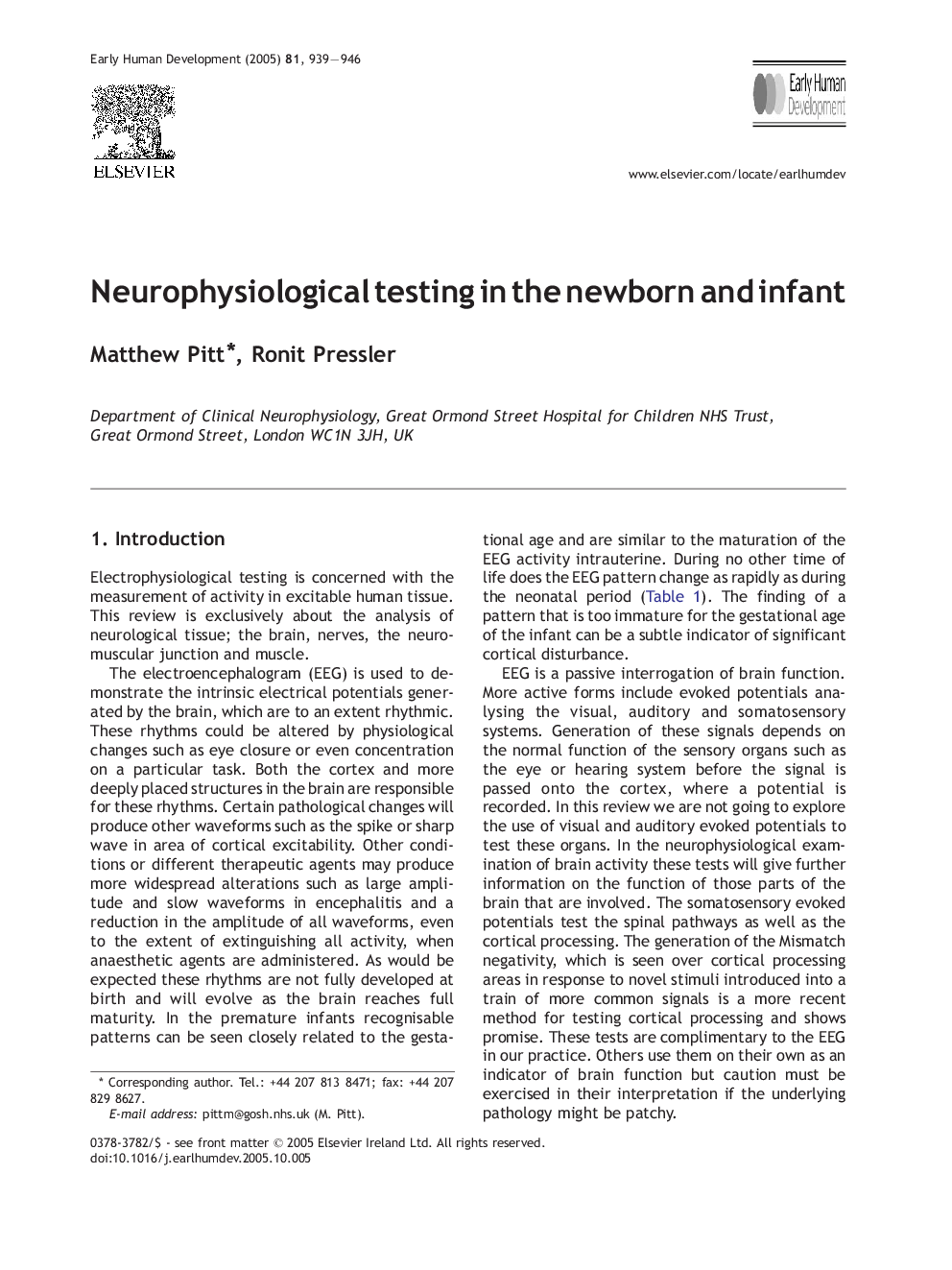 Neurophysiological testing in the newborn and infant