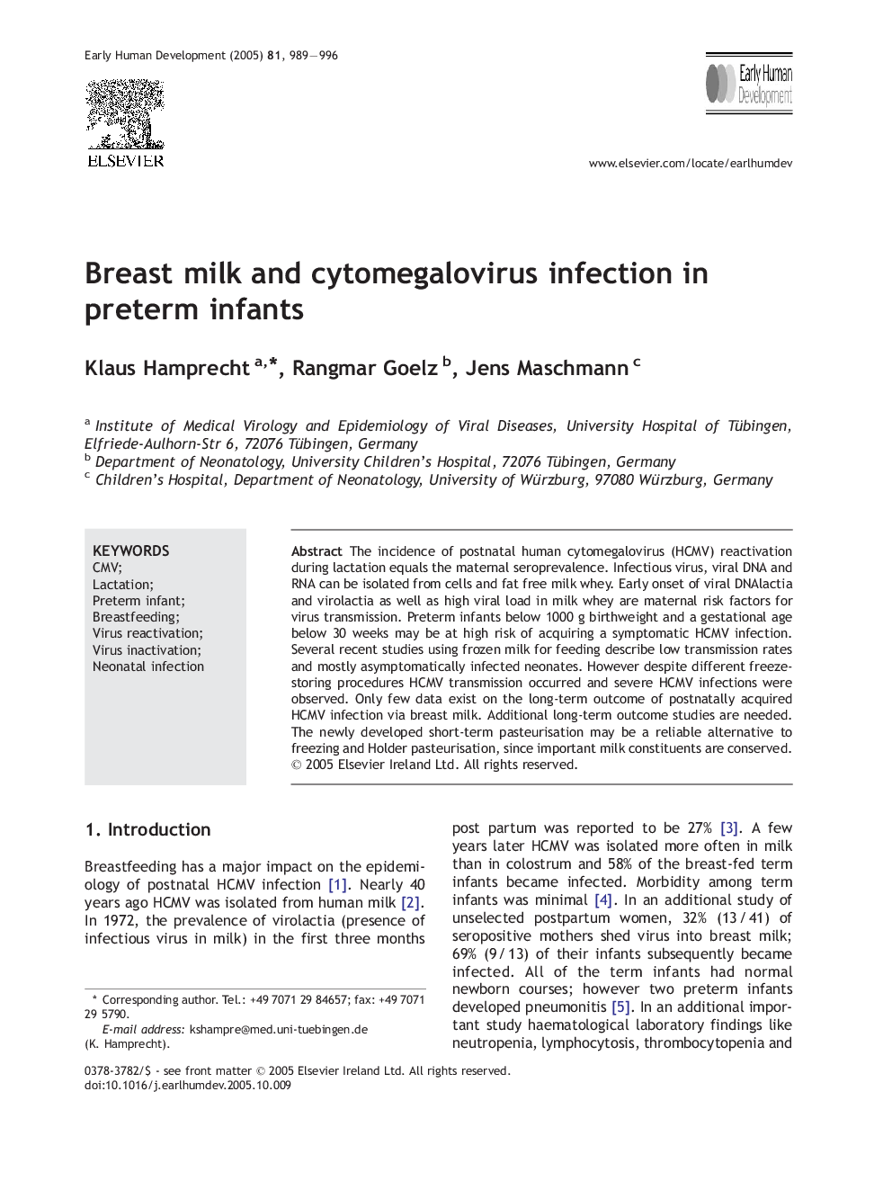 Breast milk and cytomegalovirus infection in preterm infants