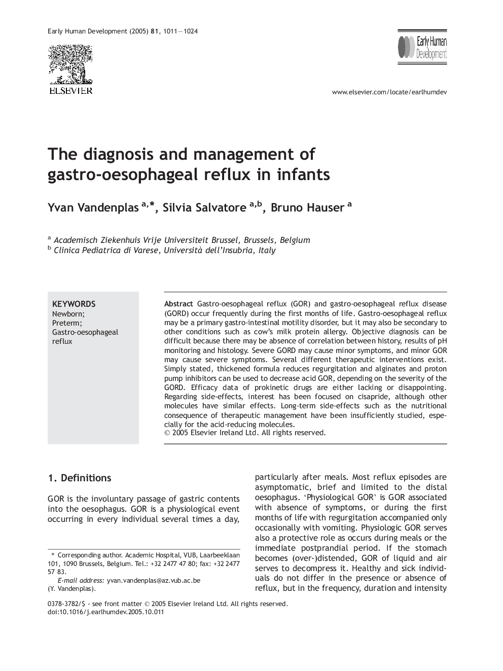 The diagnosis and management of gastro-oesophageal reflux in infants