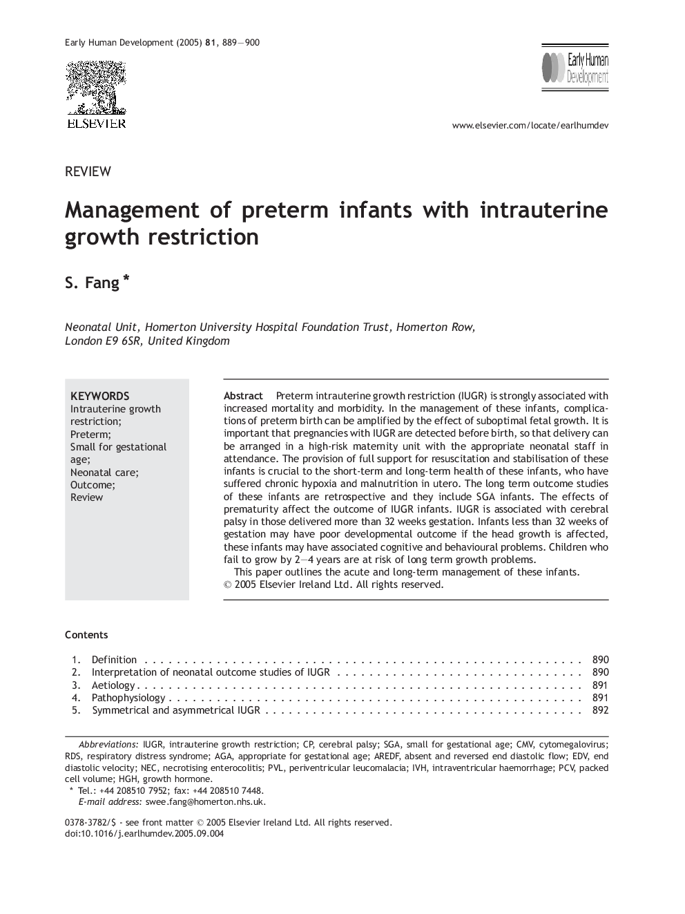 Management of preterm infants with intrauterine growth restriction