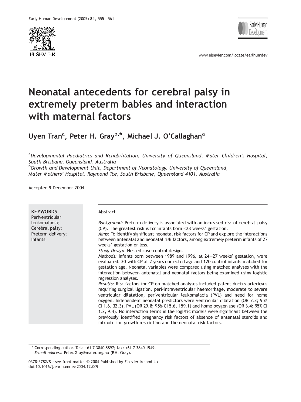 Neonatal antecedents for cerebral palsy in extremely preterm babies and interaction with maternal factors