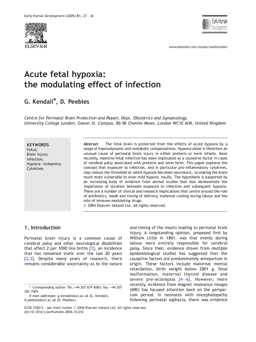 Acute fetal hypoxia: the modulating effect of infection