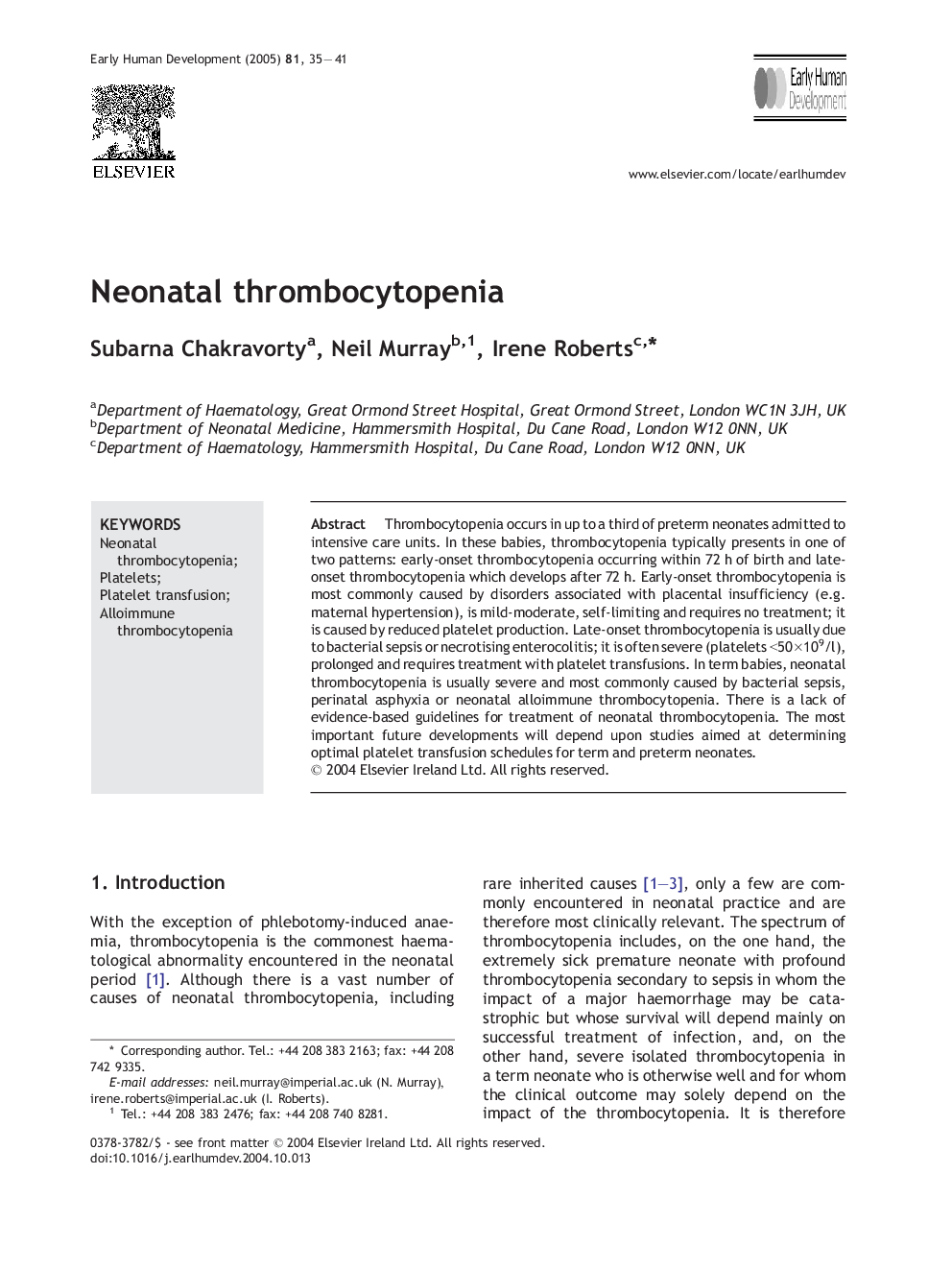 Neonatal thrombocytopenia