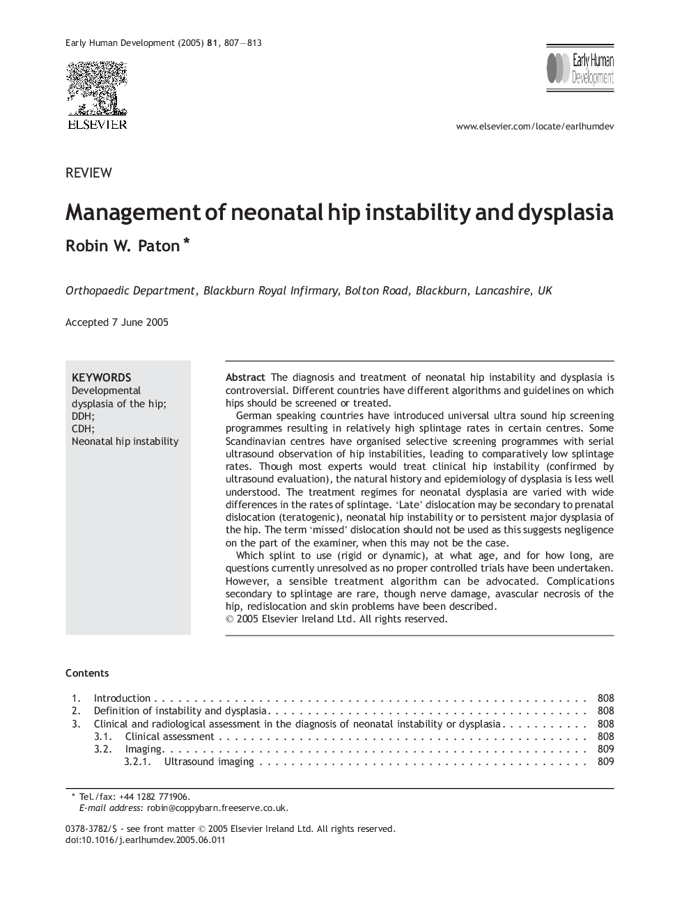 Management of neonatal hip instability and dysplasia