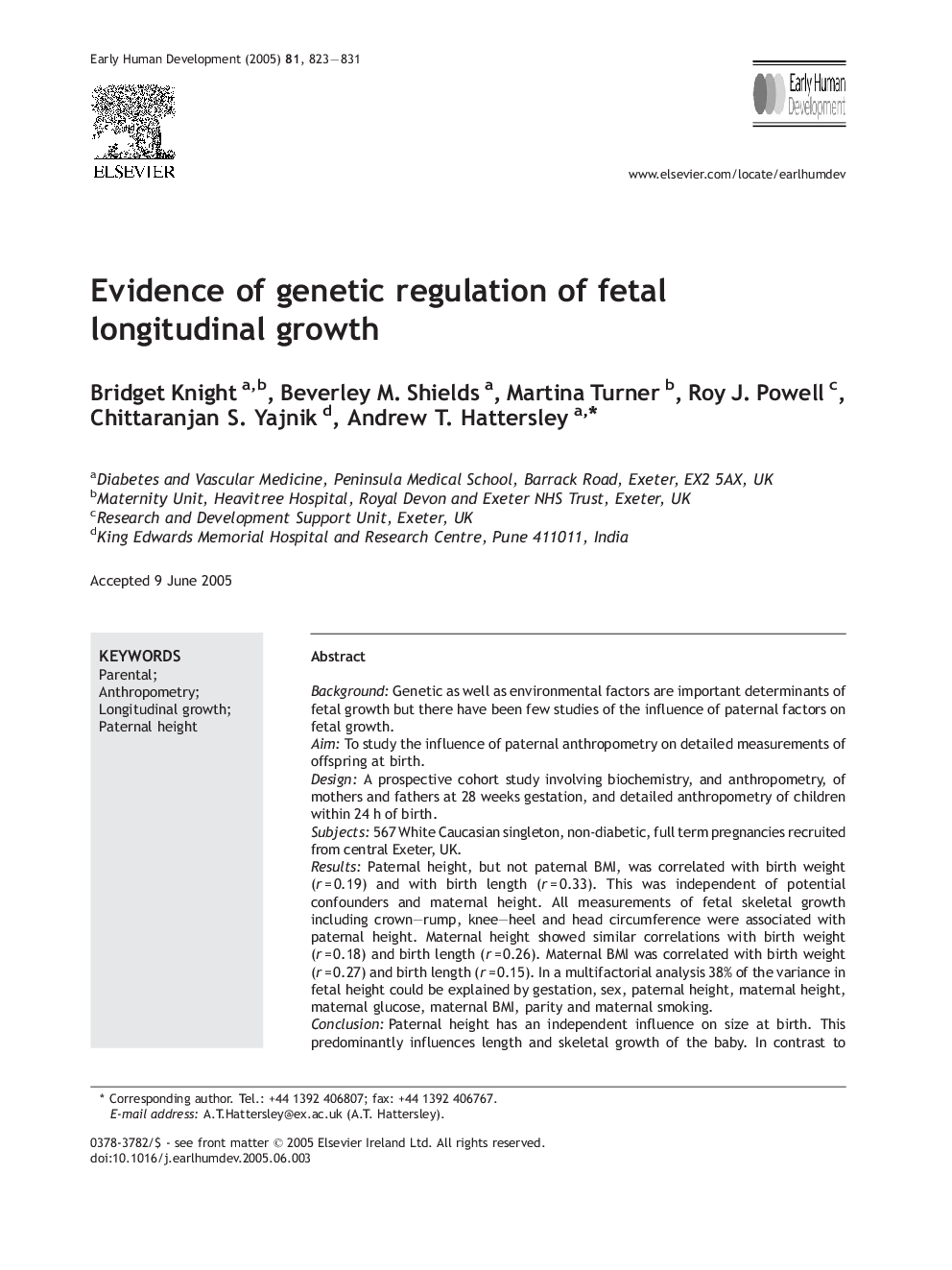 Evidence of genetic regulation of fetal longitudinal growth