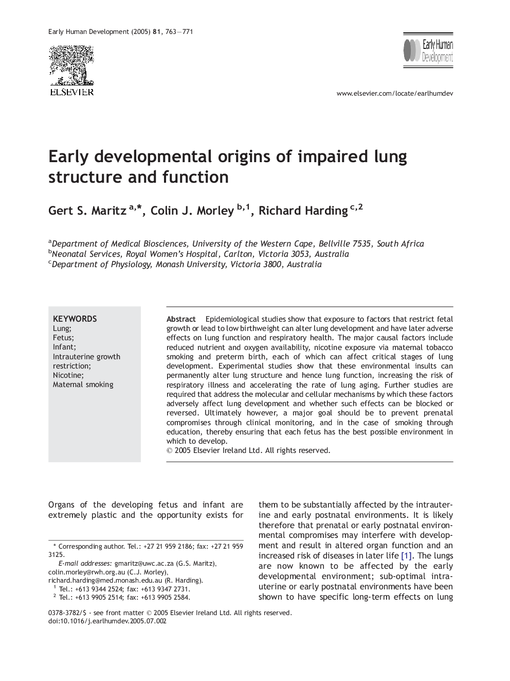 Early developmental origins of impaired lung structure and function