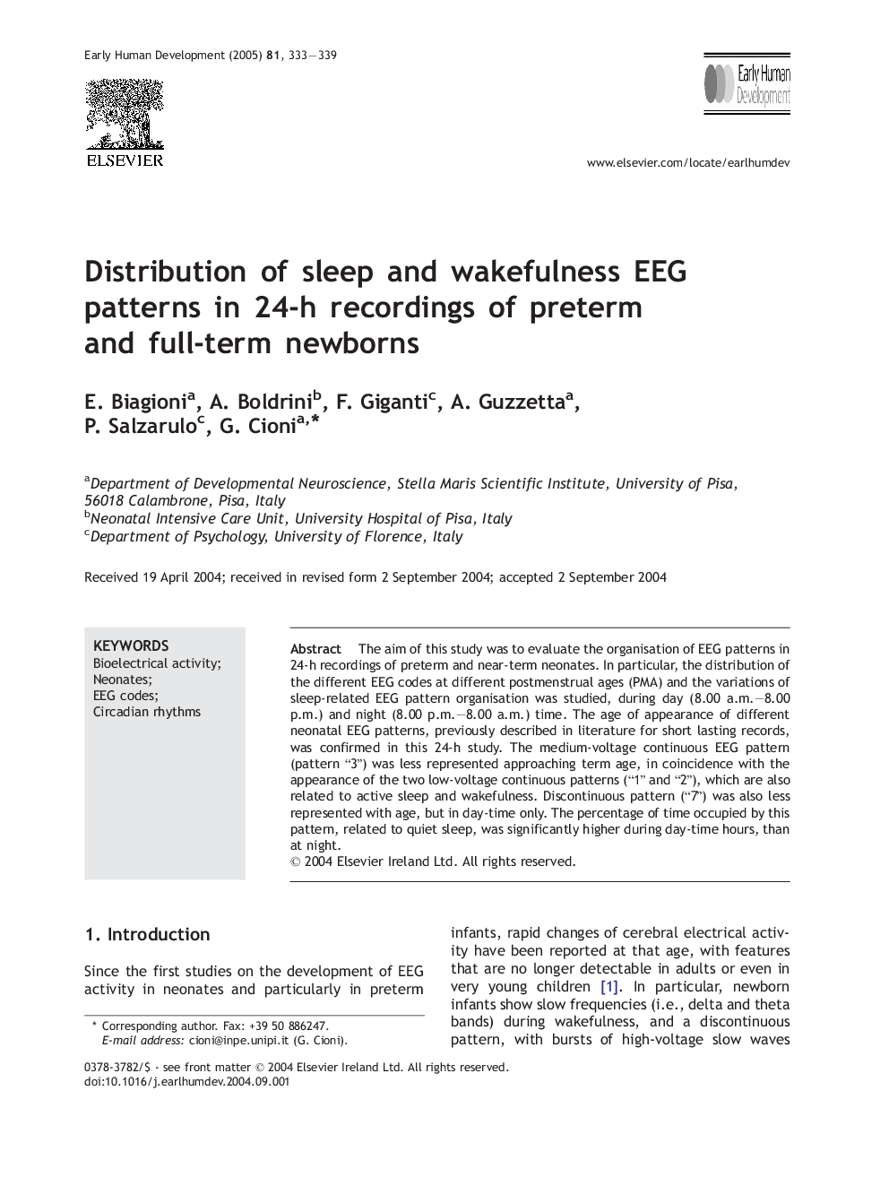 Distribution of sleep and wakefulness EEG patterns in 24-h recordings of preterm and full-term newborns