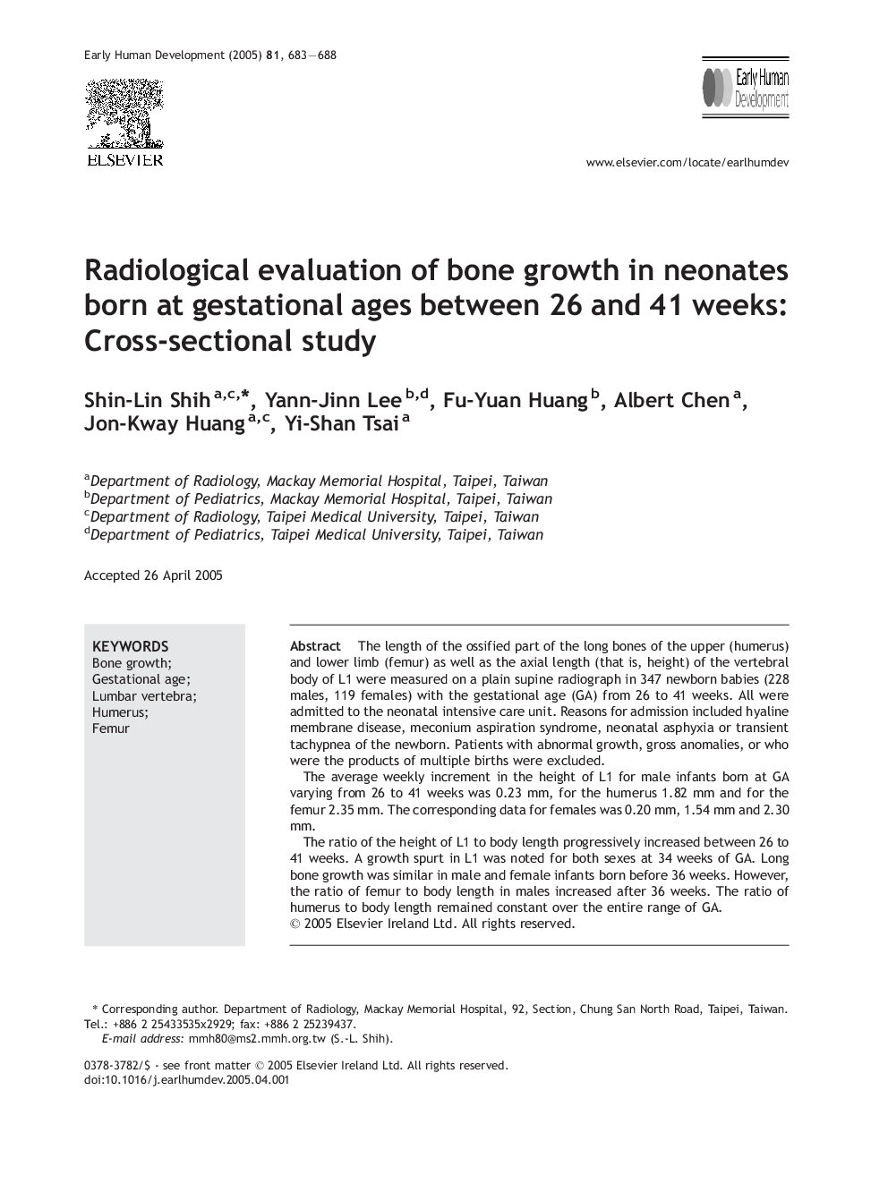 Radiological evaluation of bone growth in neonates born at gestational ages between 26 and 41 weeks: Cross-sectional study