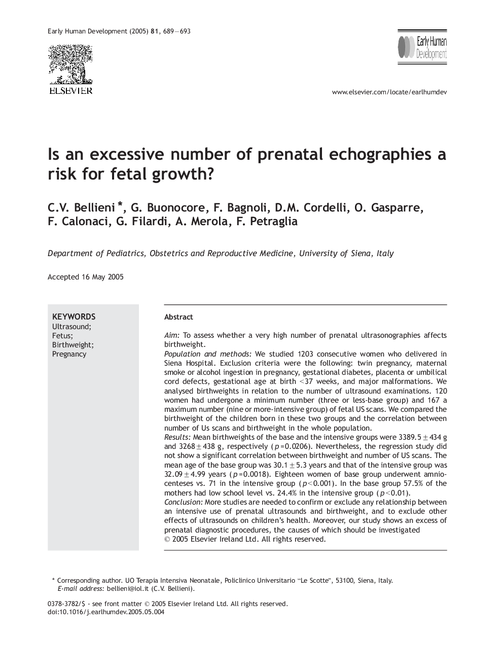 Is an excessive number of prenatal echographies a risk for fetal growth?