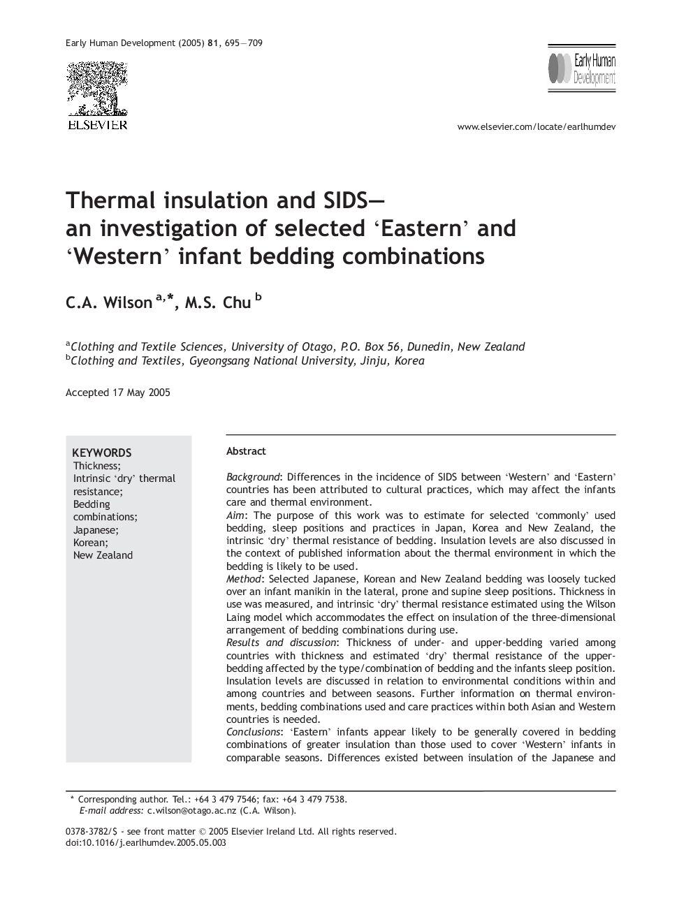 Thermal insulation and SIDS-an investigation of selected 'Eastern' and 'Western' infant bedding combinations