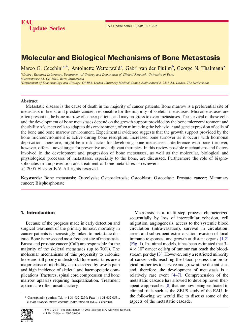 Molecular and Biological Mechanisms of Bone Metastasis