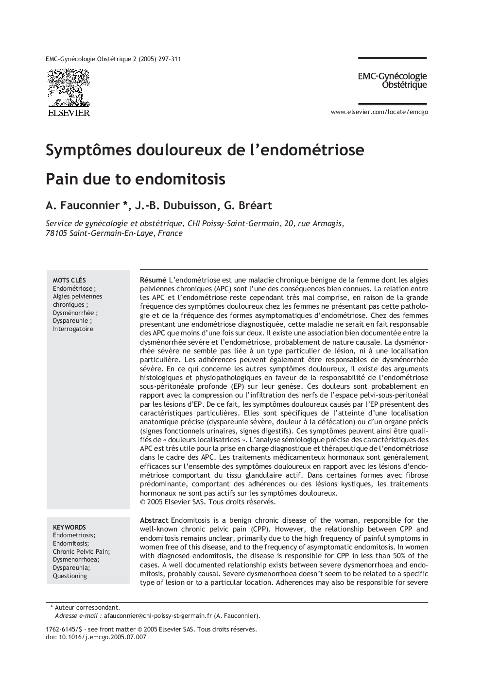 SymptÃ´mes douloureux de l'endométriose