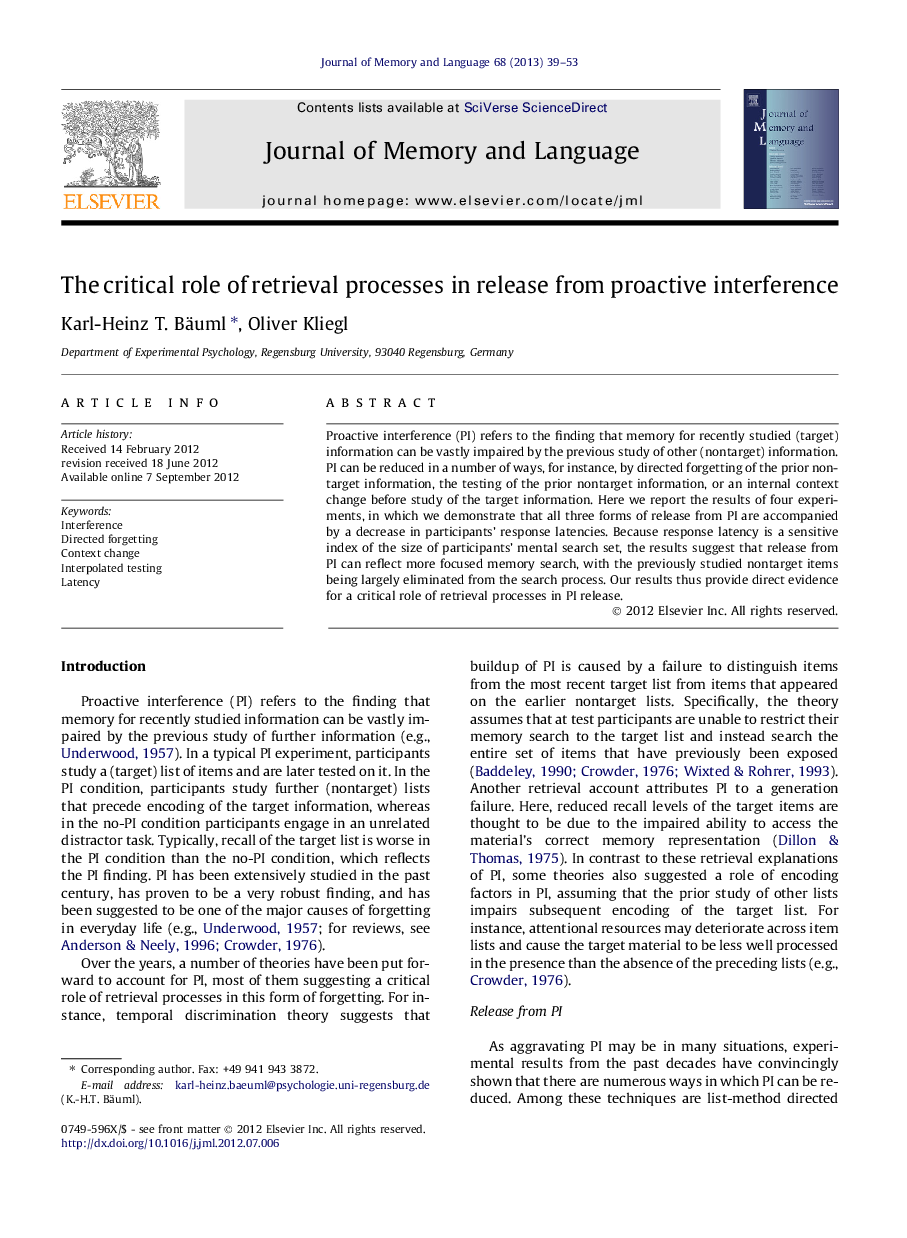 The critical role of retrieval processes in release from proactive interference