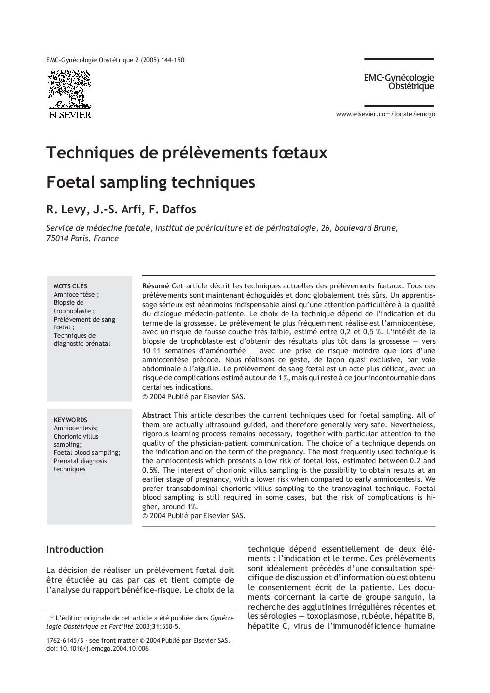 Techniques de prélÃ¨vements fÅtaux