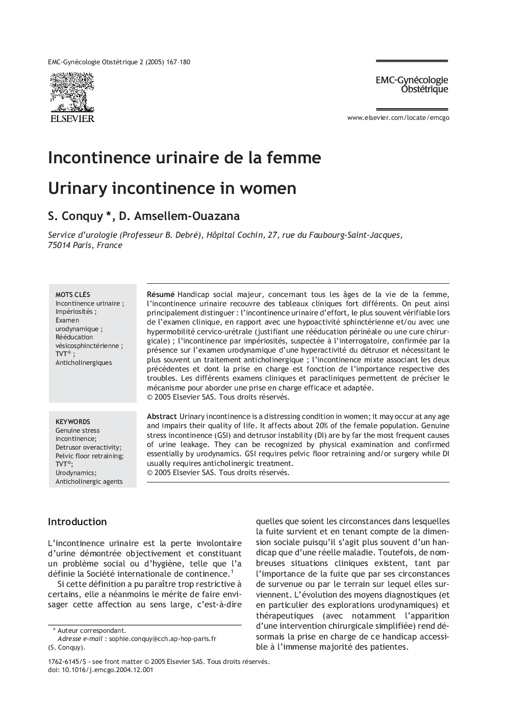 Incontinence urinaire de la femme