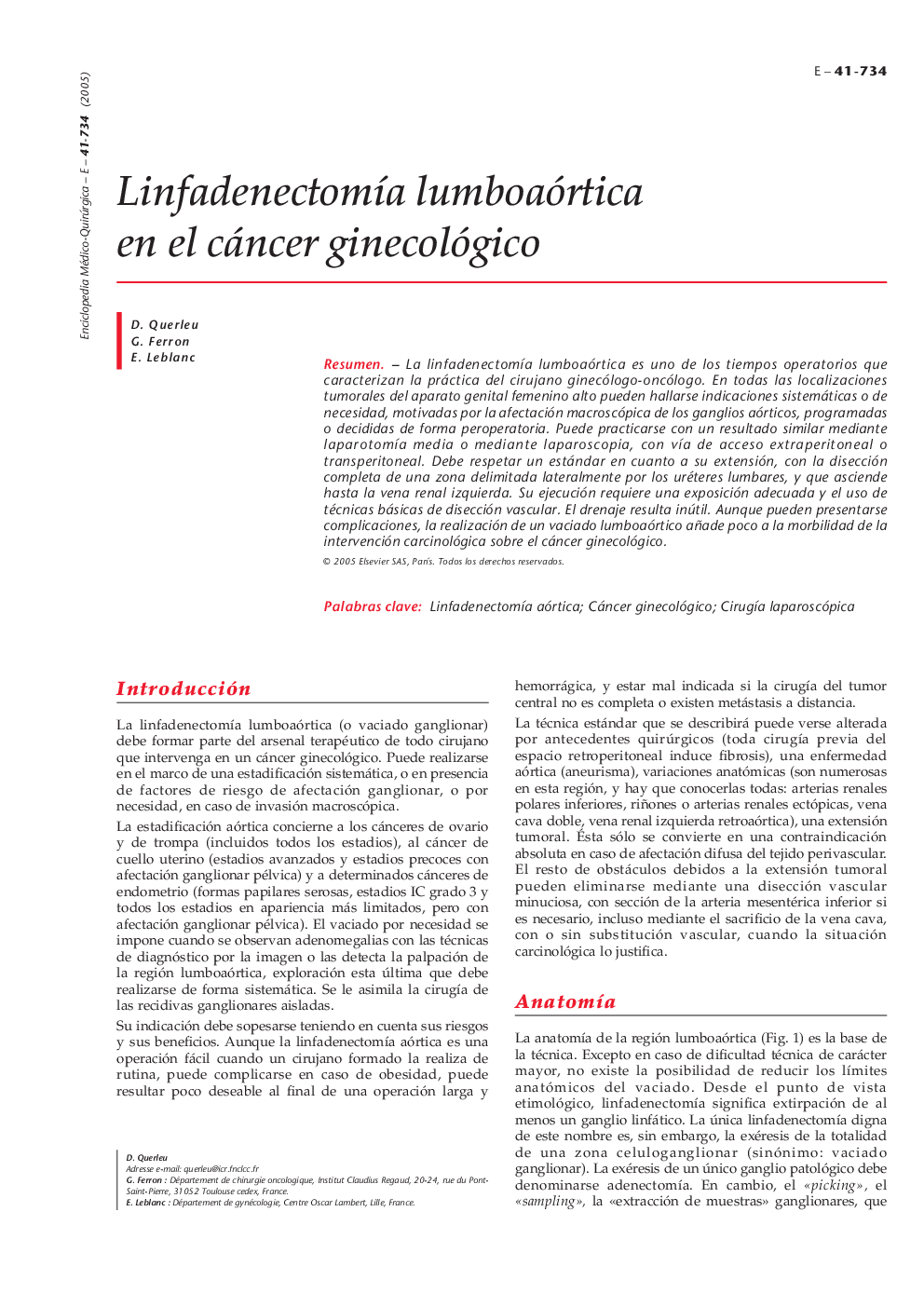 LinfadenectomÃ­a lumboaórtica en el cáncer ginecológico
