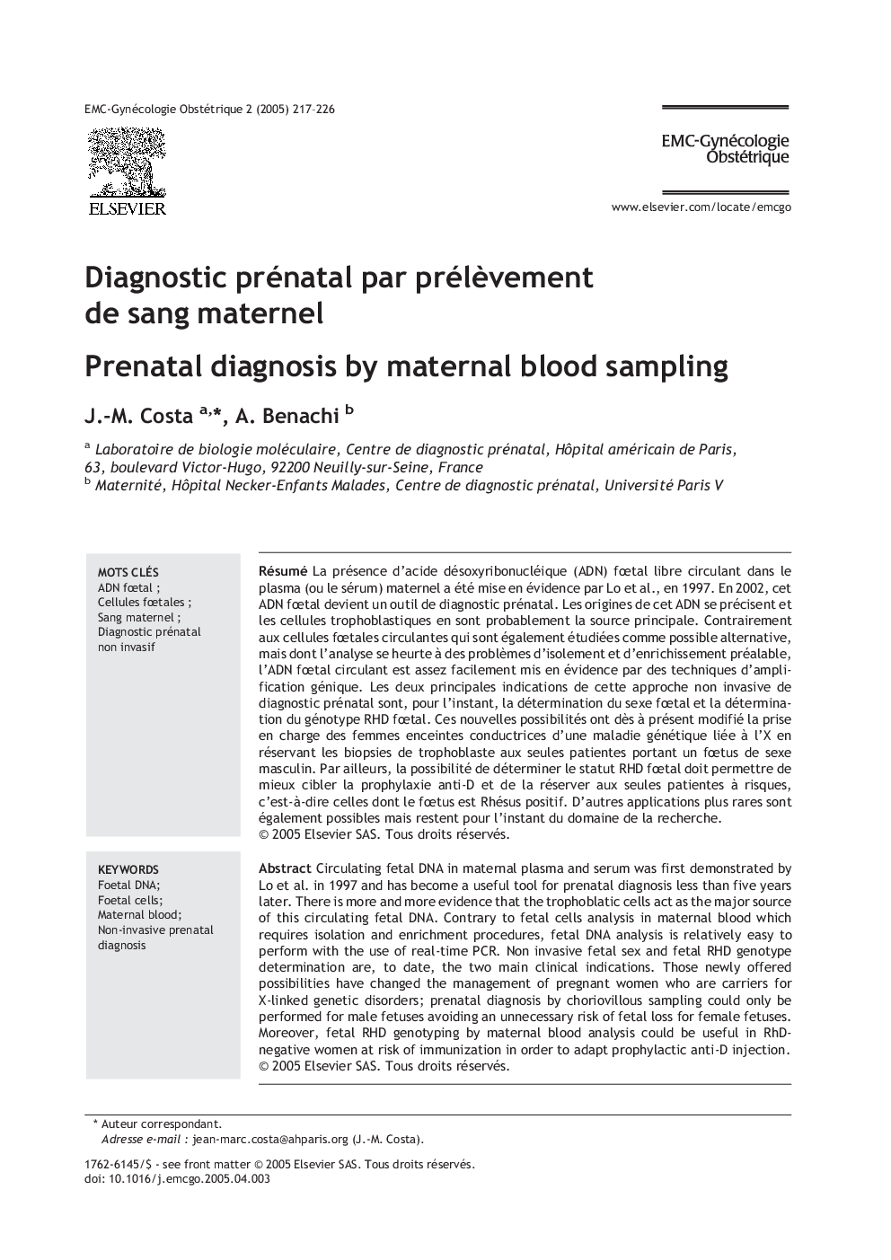 Diagnostic prénatal par prélÃ¨vement de sang maternel