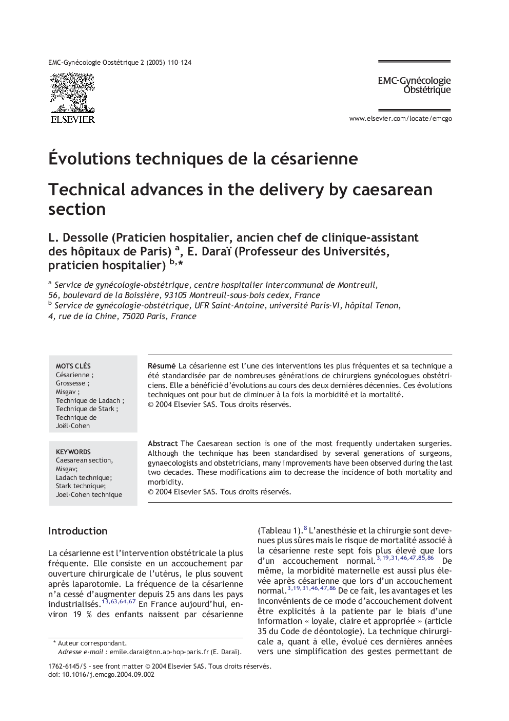 Ãvolutions techniques de la césarienne