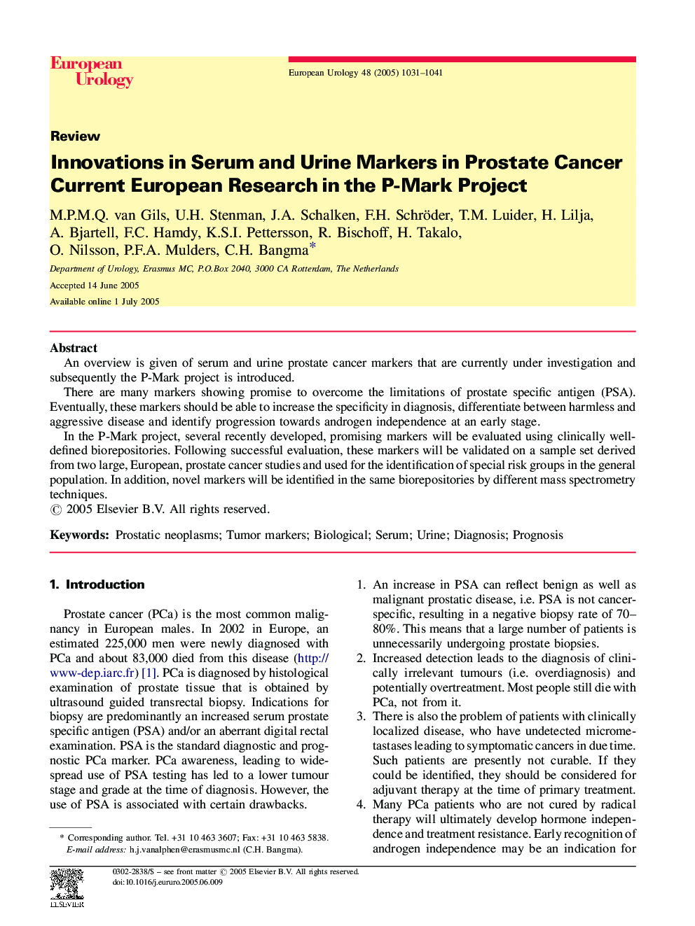 Innovations in Serum and Urine Markers in Prostate Cancer
