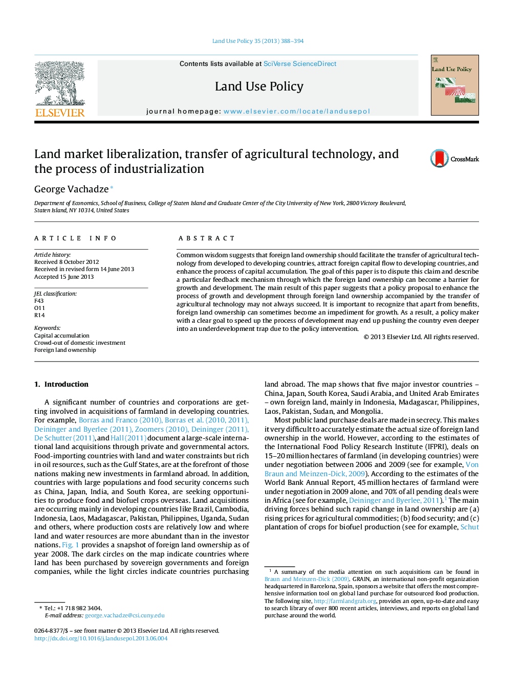 Land market liberalization, transfer of agricultural technology, and the process of industrialization