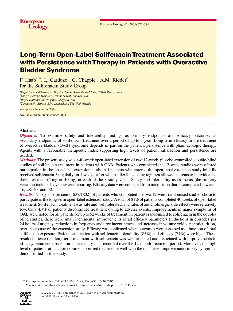 Long-Term Open-Label Solifenacin Treatment Associated with Persistence with Therapy in Patients with Overactive Bladder Syndrome