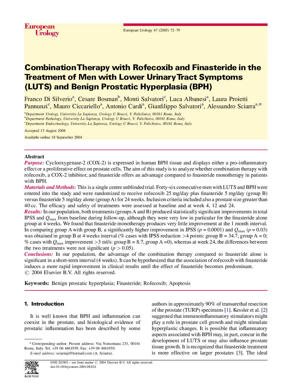 Combination Therapy with Rofecoxib and Finasteride in the Treatment of Men with Lower Urinary Tract Symptoms (LUTS) and Benign Prostatic Hyperplasia (BPH)
