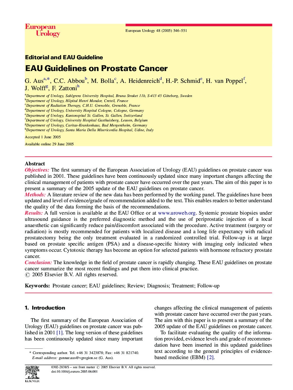EAU Guidelines on Prostate Cancer