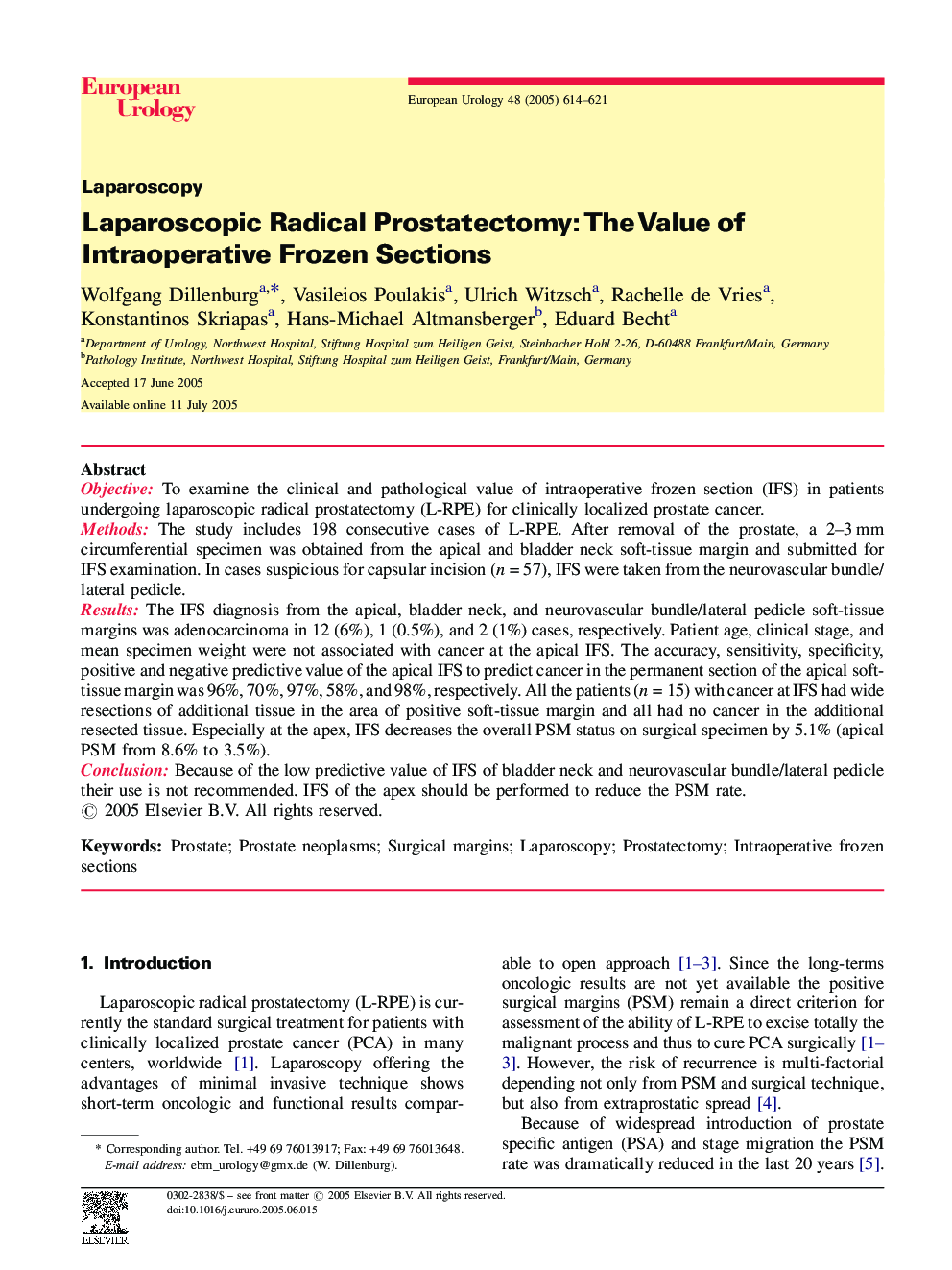 Laparoscopic Radical Prostatectomy: The Value of Intraoperative Frozen Sections