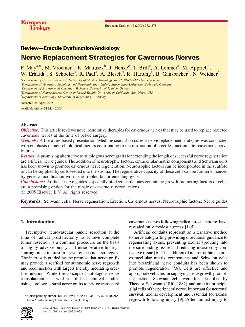 Nerve Replacement Strategies for Cavernous Nerves