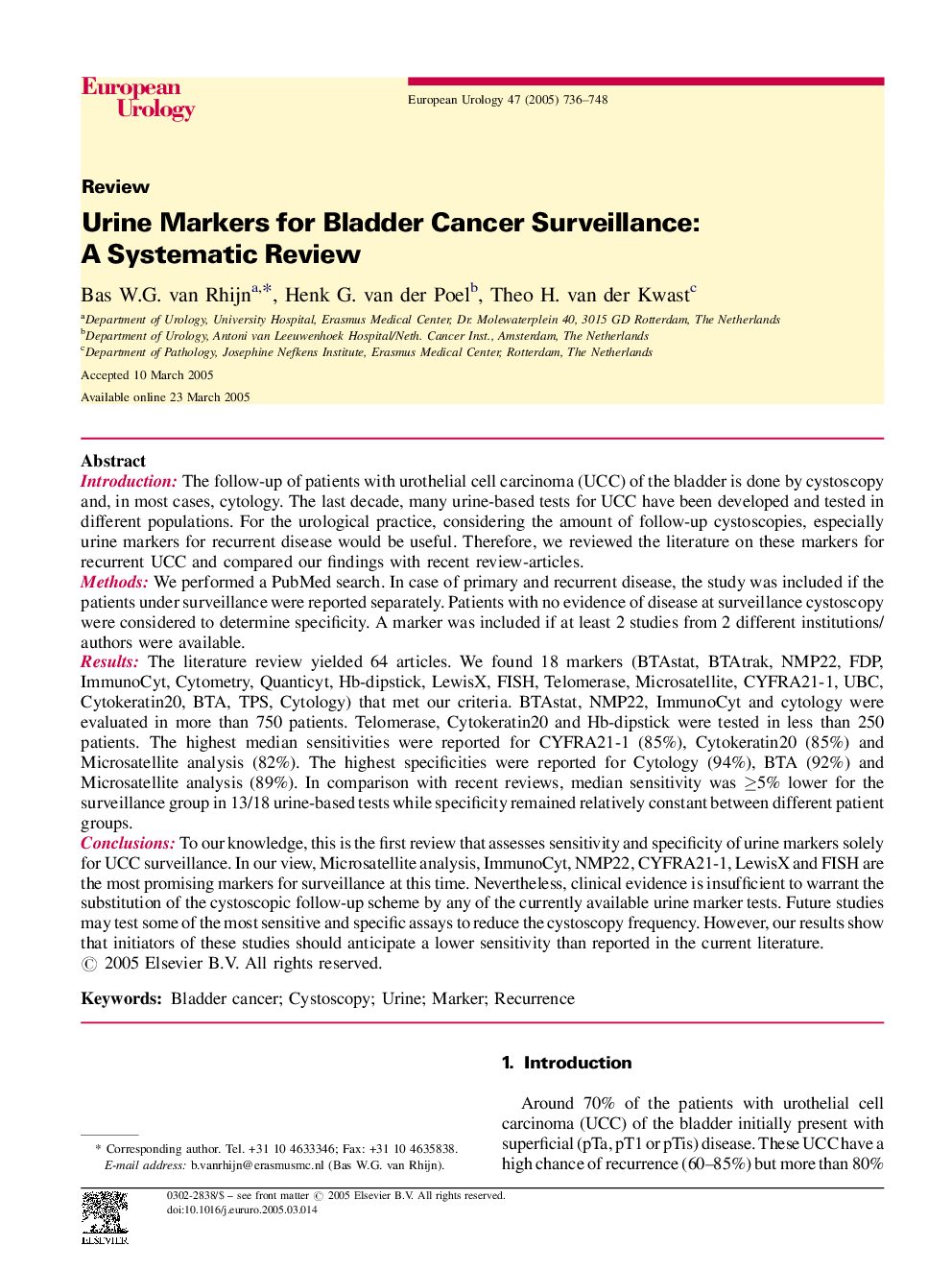 Urine Markers for Bladder Cancer Surveillance: A Systematic Review