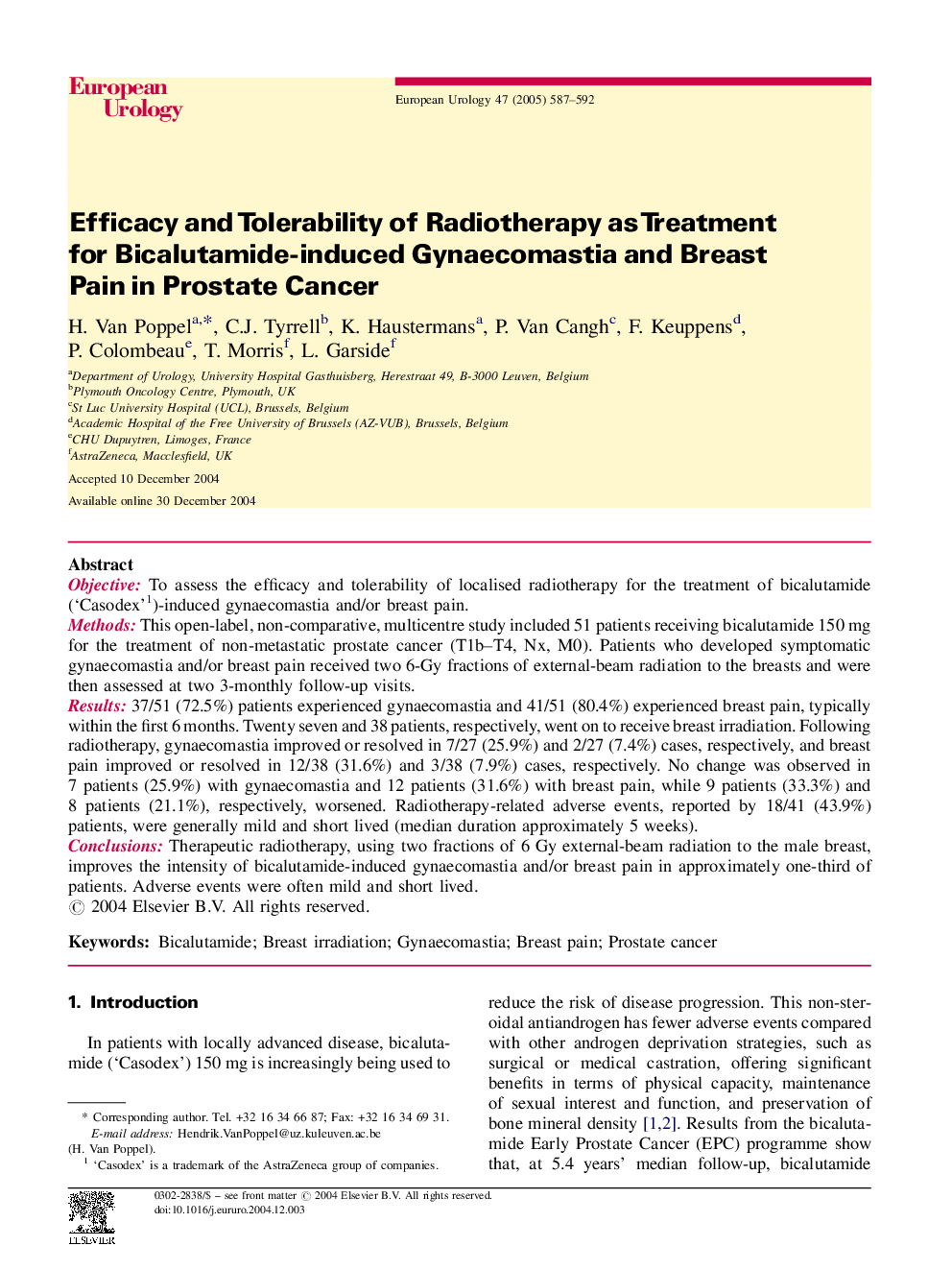Efficacy and Tolerability of Radiotherapy as Treatment for Bicalutamide-induced Gynaecomastia and Breast Pain in Prostate Cancer