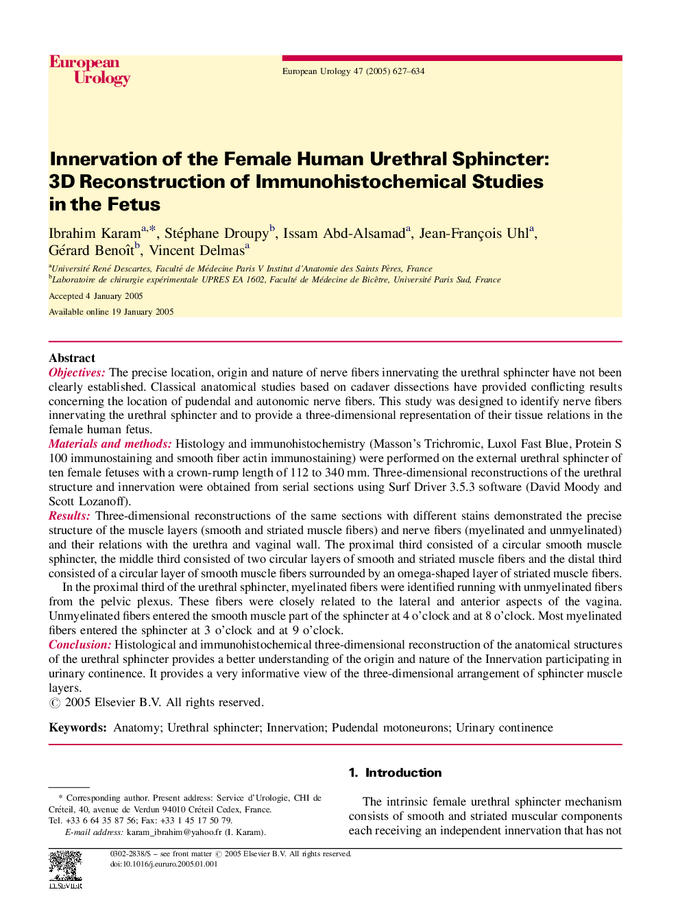 Innervation of the Female Human Urethral Sphincter: 3D Reconstruction of Immunohistochemical Studies in the Fetus