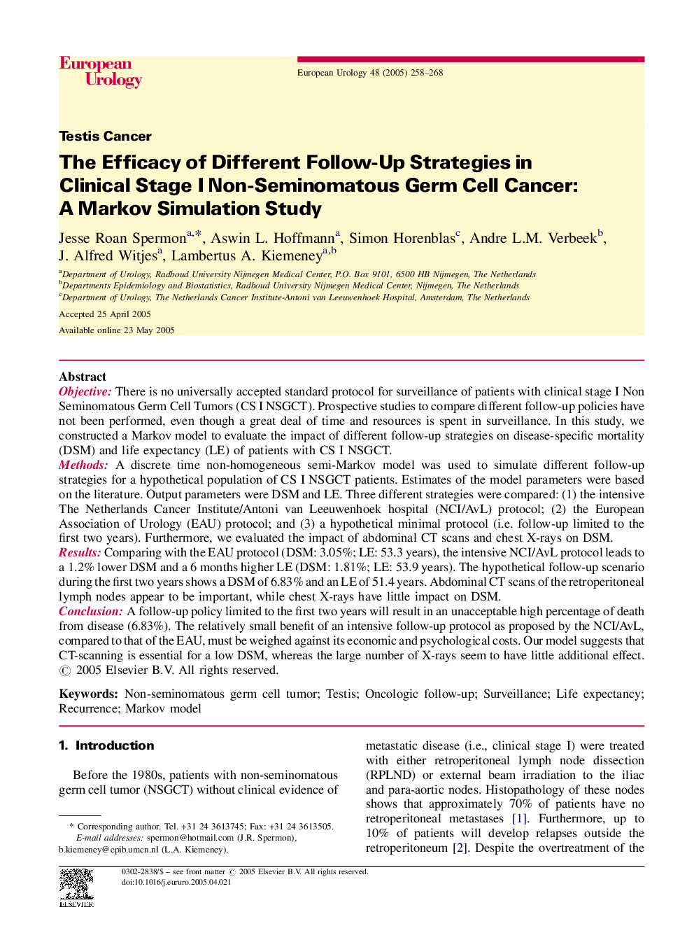 The Efficacy of Different Follow-Up Strategies in Clinical Stage I Non-Seminomatous Germ Cell Cancer: A Markov Simulation Study