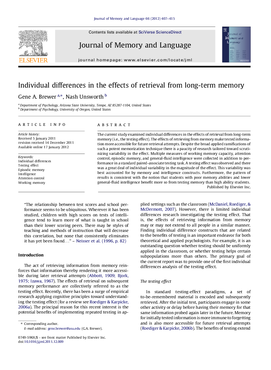 Individual differences in the effects of retrieval from long-term memory