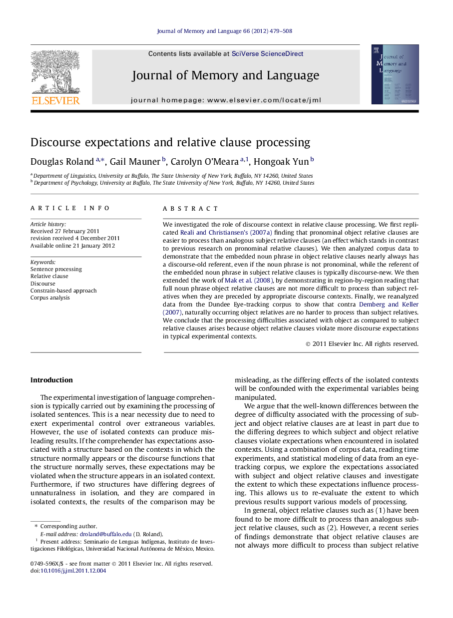 Discourse expectations and relative clause processing